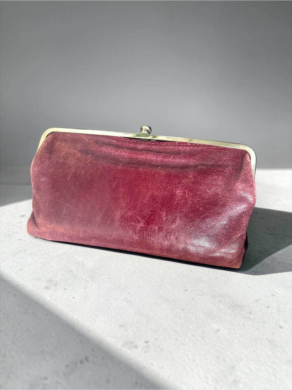 HOBO International Lauren Burgundy Leather Kisslock Clutch Wallet
